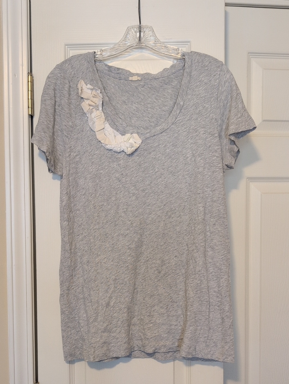 J. Crew Light Gray Scoop Neck Tee with Cream Ruffle
